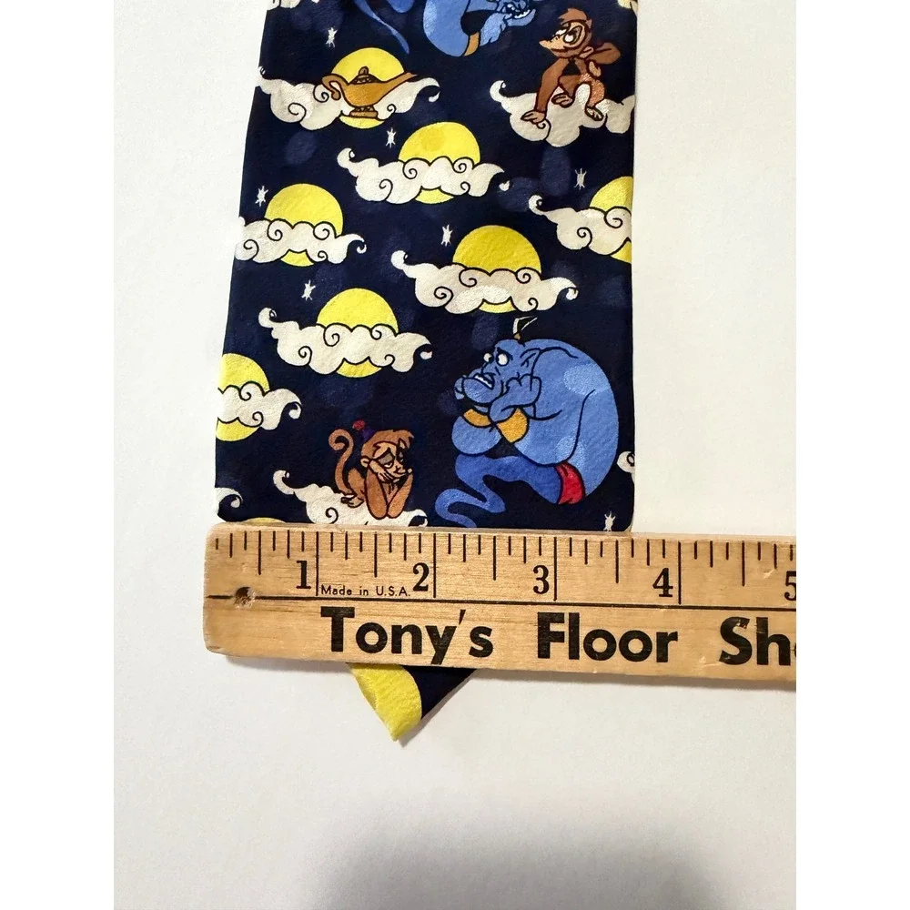 Disney Store Aladdin Genie Abu Tie Mens OS Navy Blue Silk Vintage 90s Character